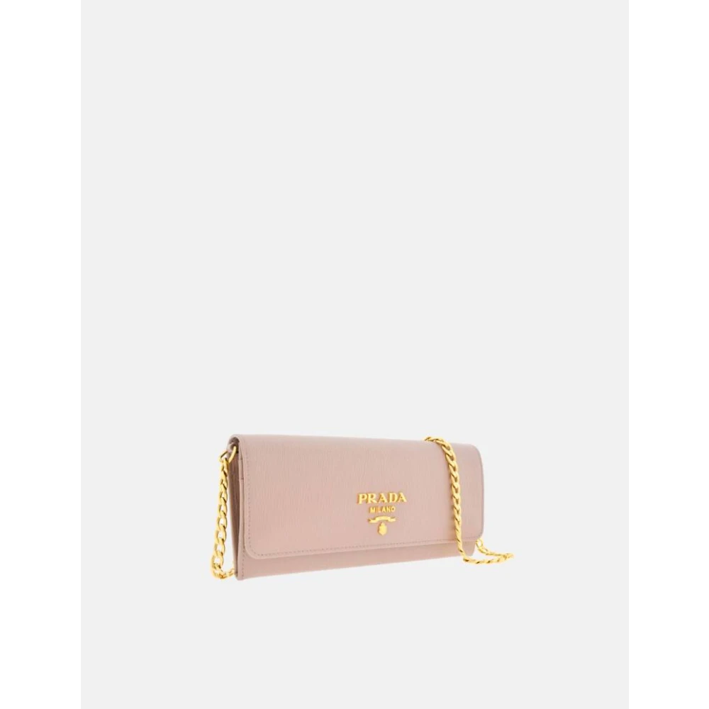 Prada Roze Leren Clutch Portemonnee met Gouden Ketting Pink Dames