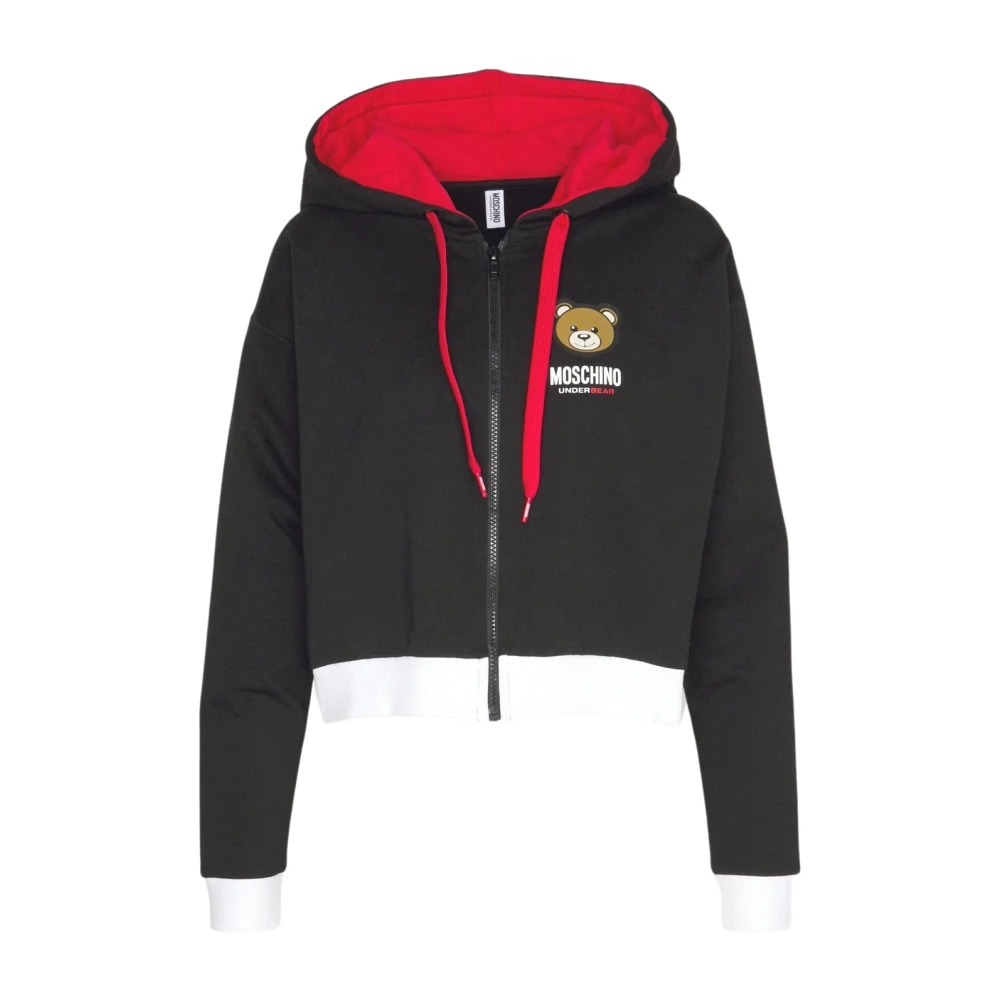Moschino Women's Black Teddy Bear Logo Zip Hoodie - Zip-Throughs - L - Sweatshirts & Hoodies