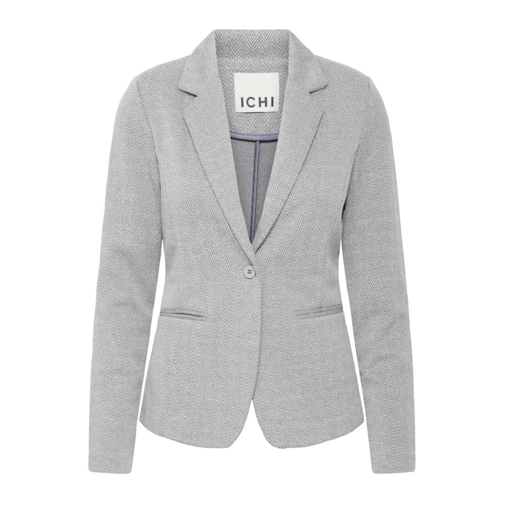 Ichi Women's Gray Jacquard Blazer Jacket Sharkskin Herringbone - Blazers - M - Jackets