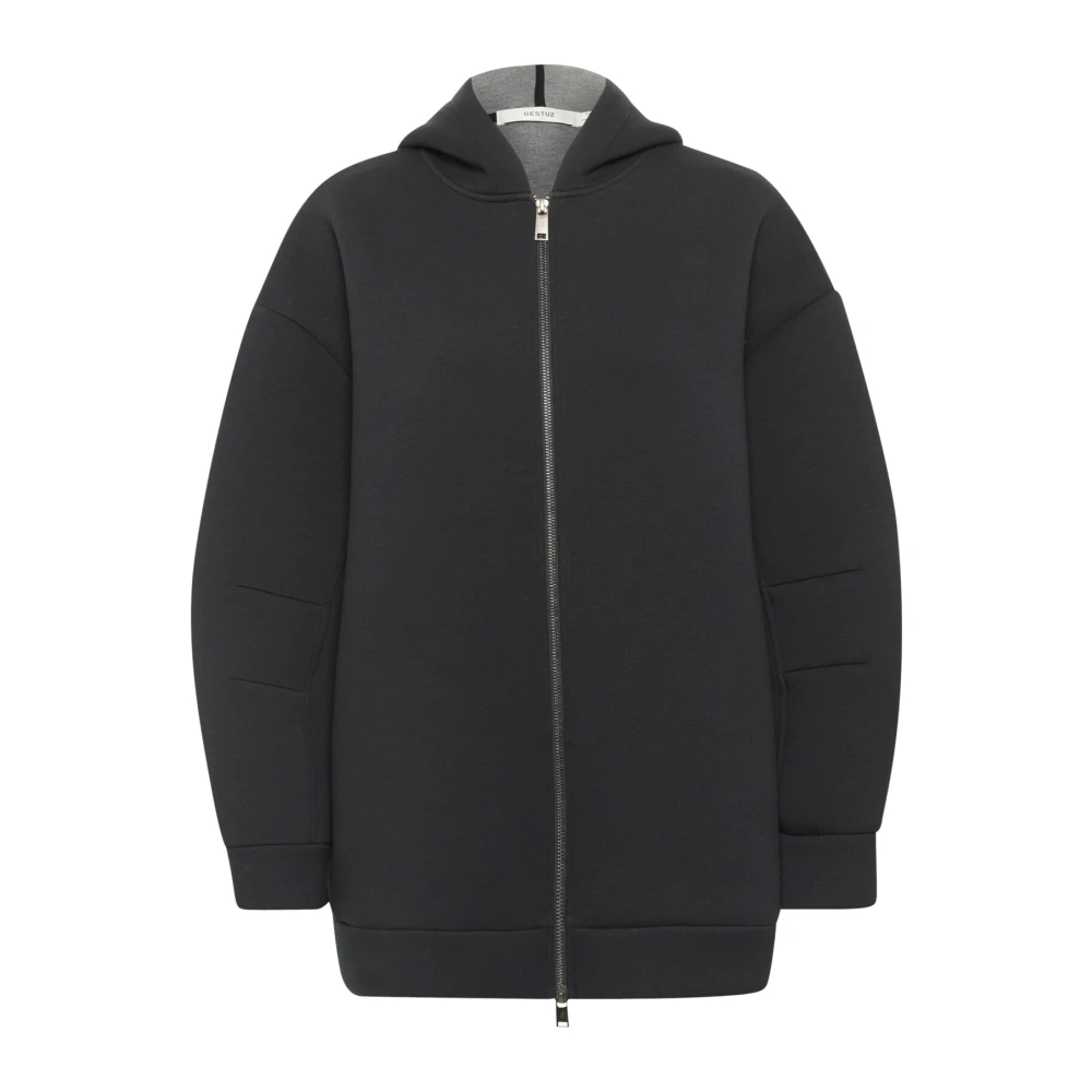 Gestuz Women's Black Zip-Throughs, 2XS, Oversized Hoodie Sweatshirt With Zipper