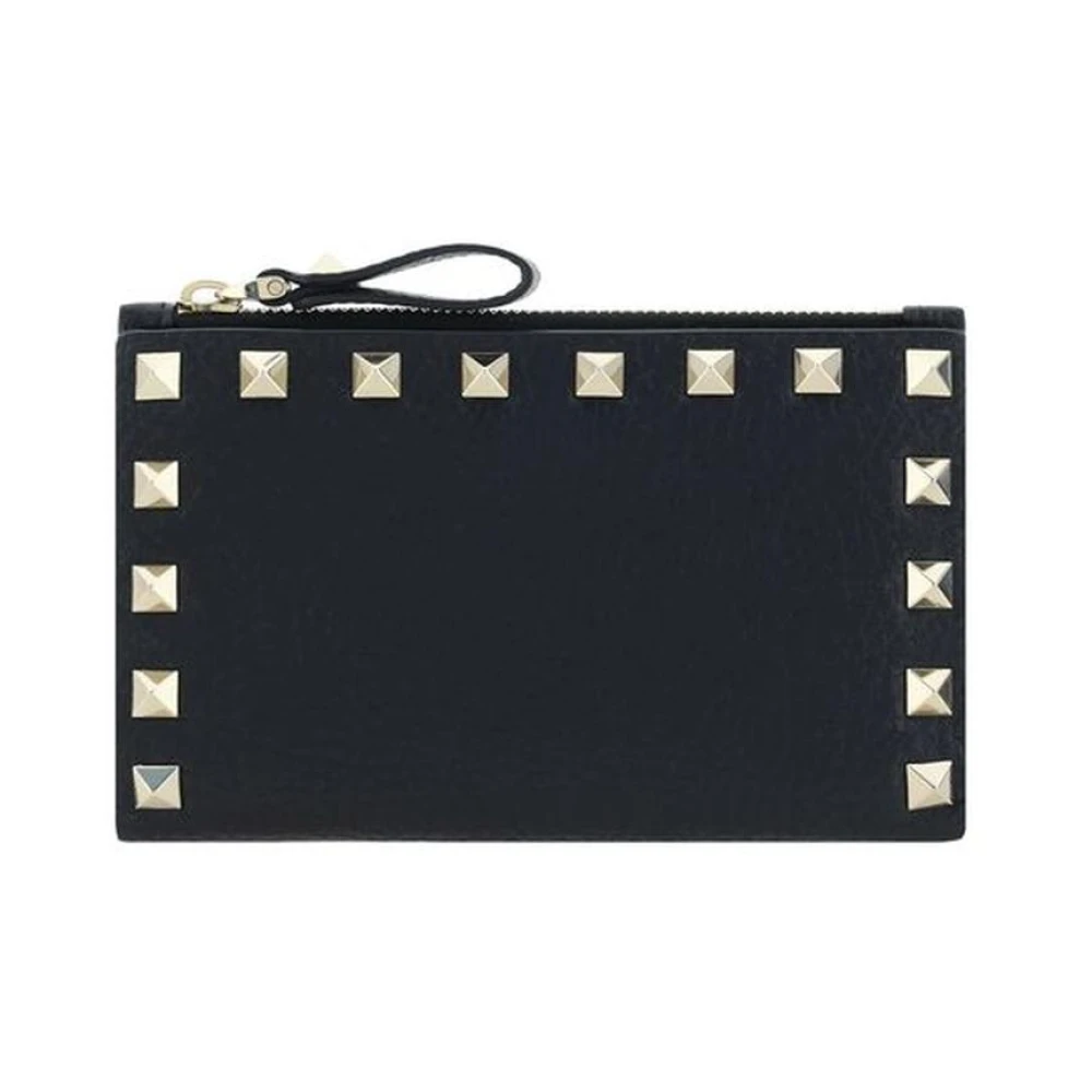 Valentino Garavani Rockstud Muntkaarthouder Granaat Kalfsleer Black Dames