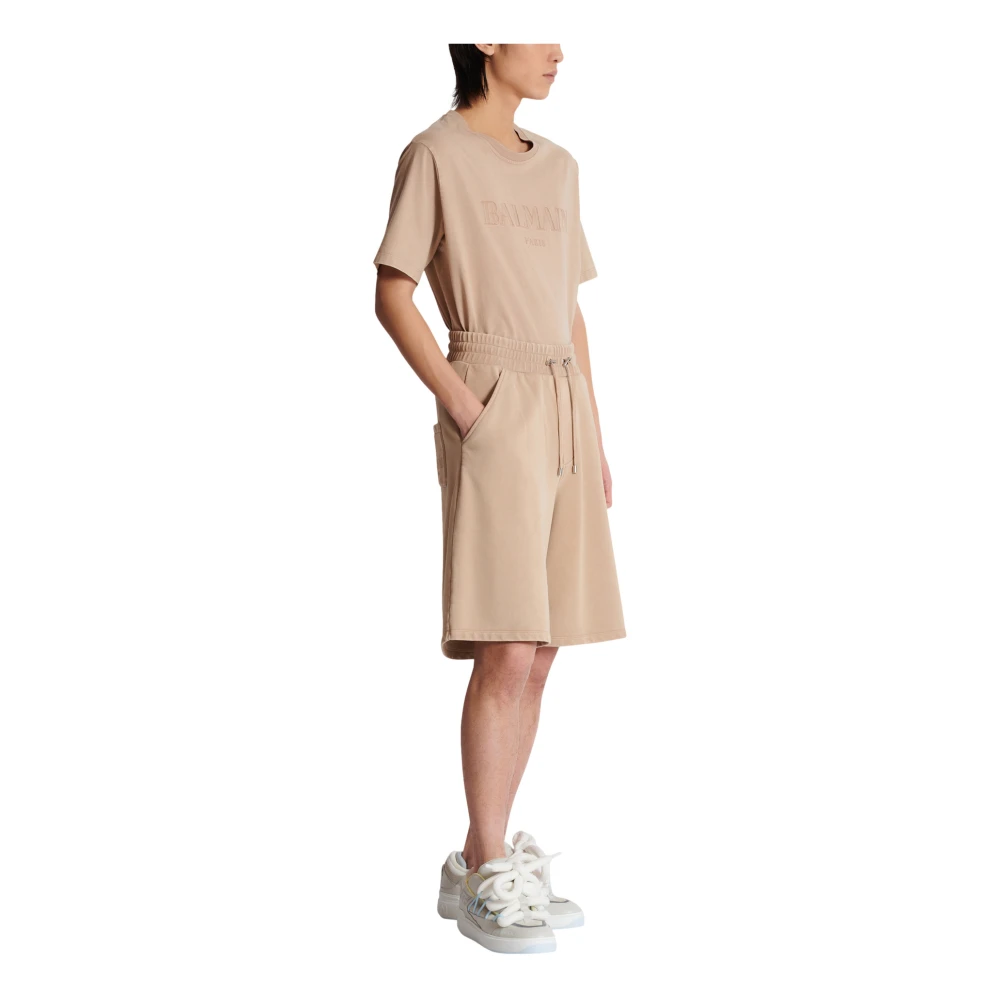 Balmain Katoenen Bermuda shorts met vintage borduurwerk Beige Heren