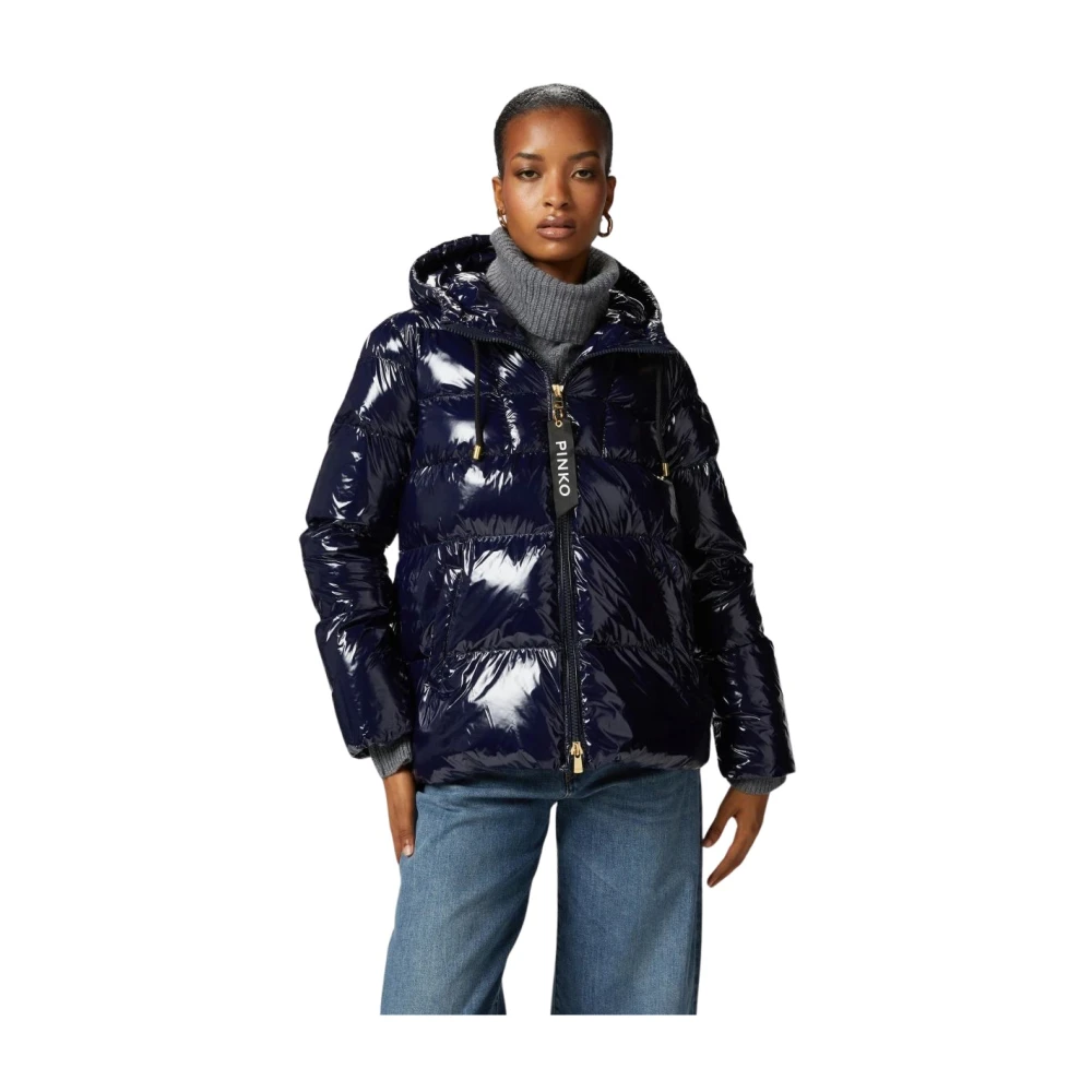 pinko Glanzende gewatteerde jas met capuchon Black Dames