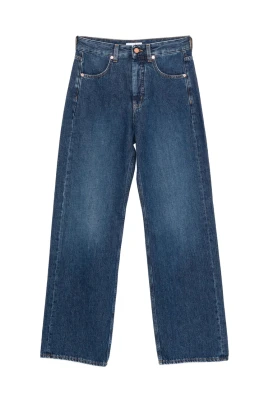 Hög Midja Blå Jeans Med Knappgylf