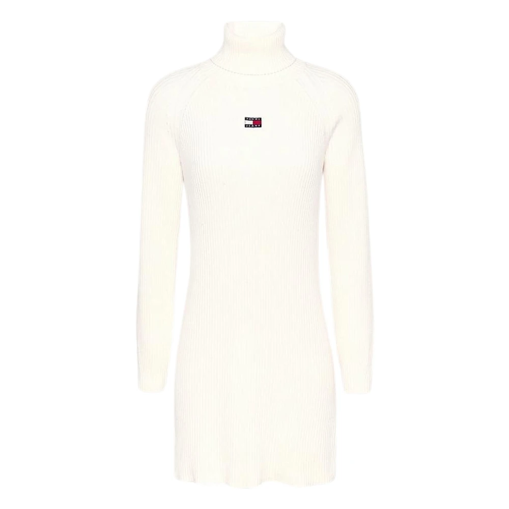 Tommy Hilfiger Crème Pullover Jurk Raglan Geribbeld Beige Dames