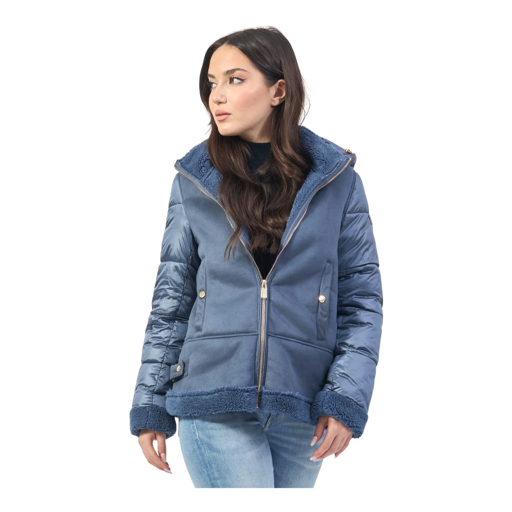 YES ZEE Blauwe Avion Jas met Pluche Inzetstukken Blue Dames