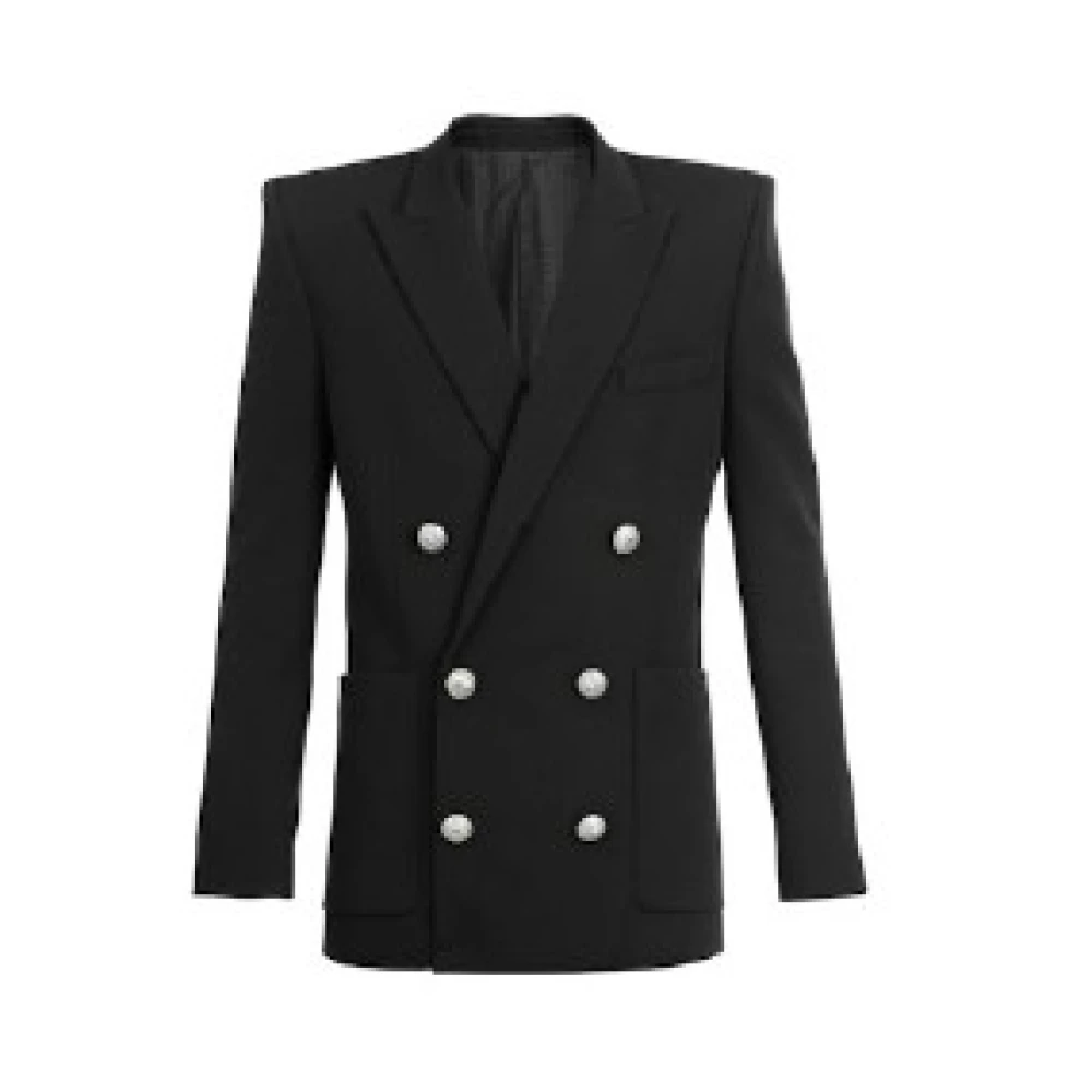 Balmain Men's Black Grain De Poudre Blazer