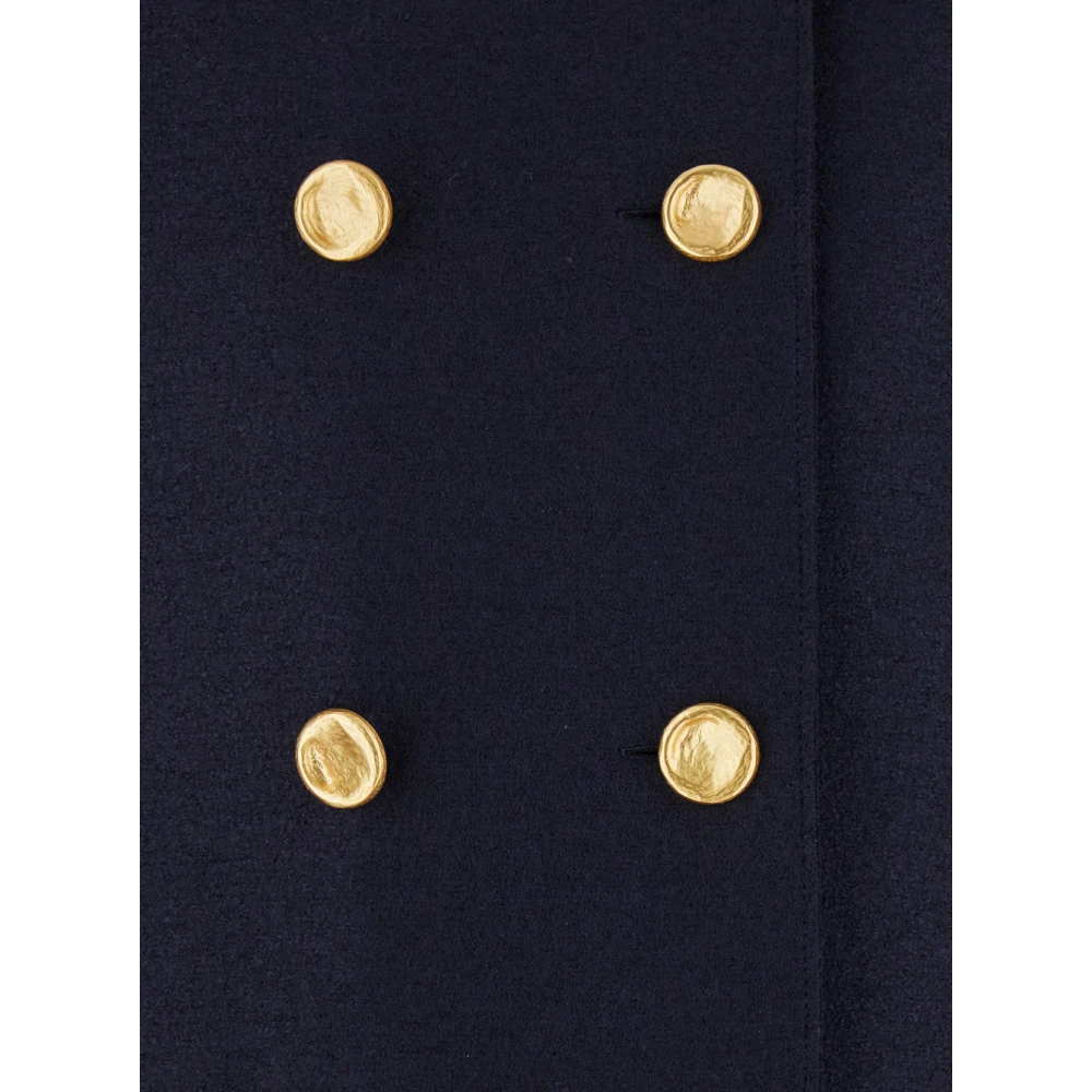 Harris Wharf London Gouden Knoop Wollen Mac Jas Blue Dames