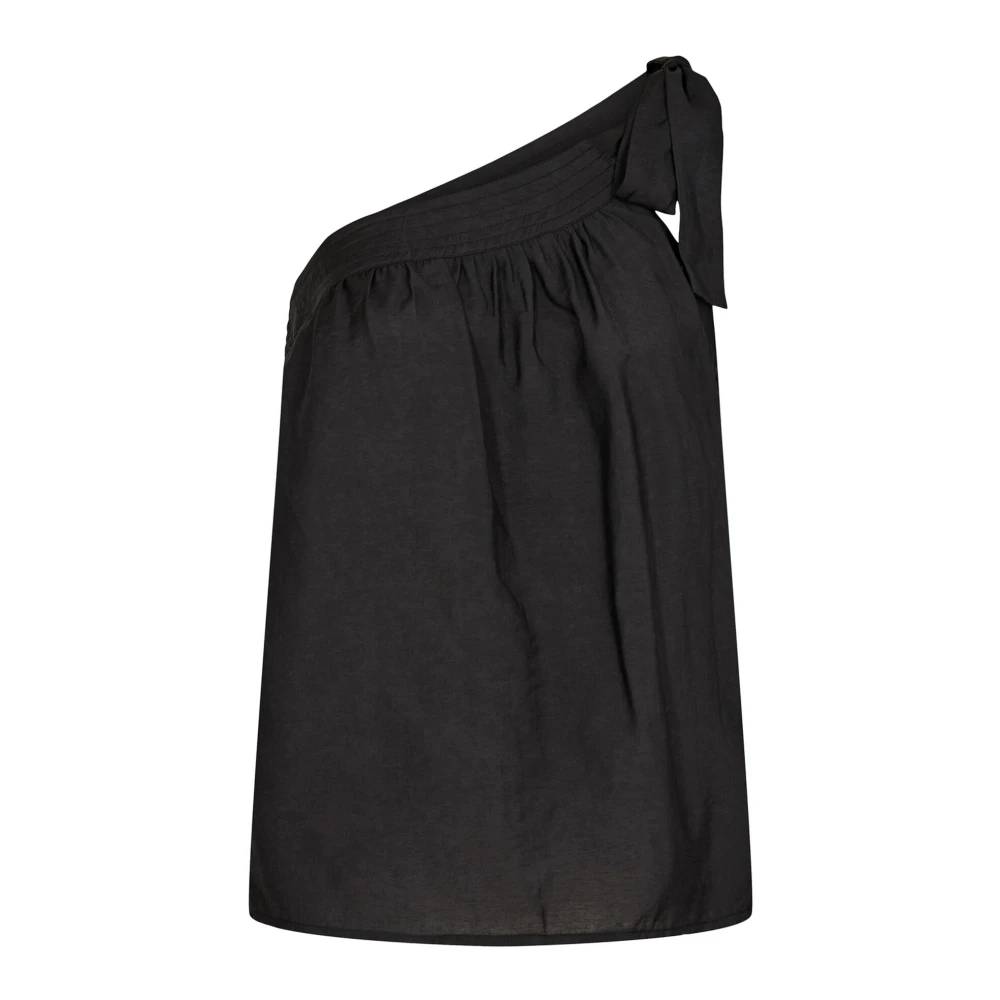 Co'Couture Asymmetrische Zwarte Top met Ruchedetail Black Dames