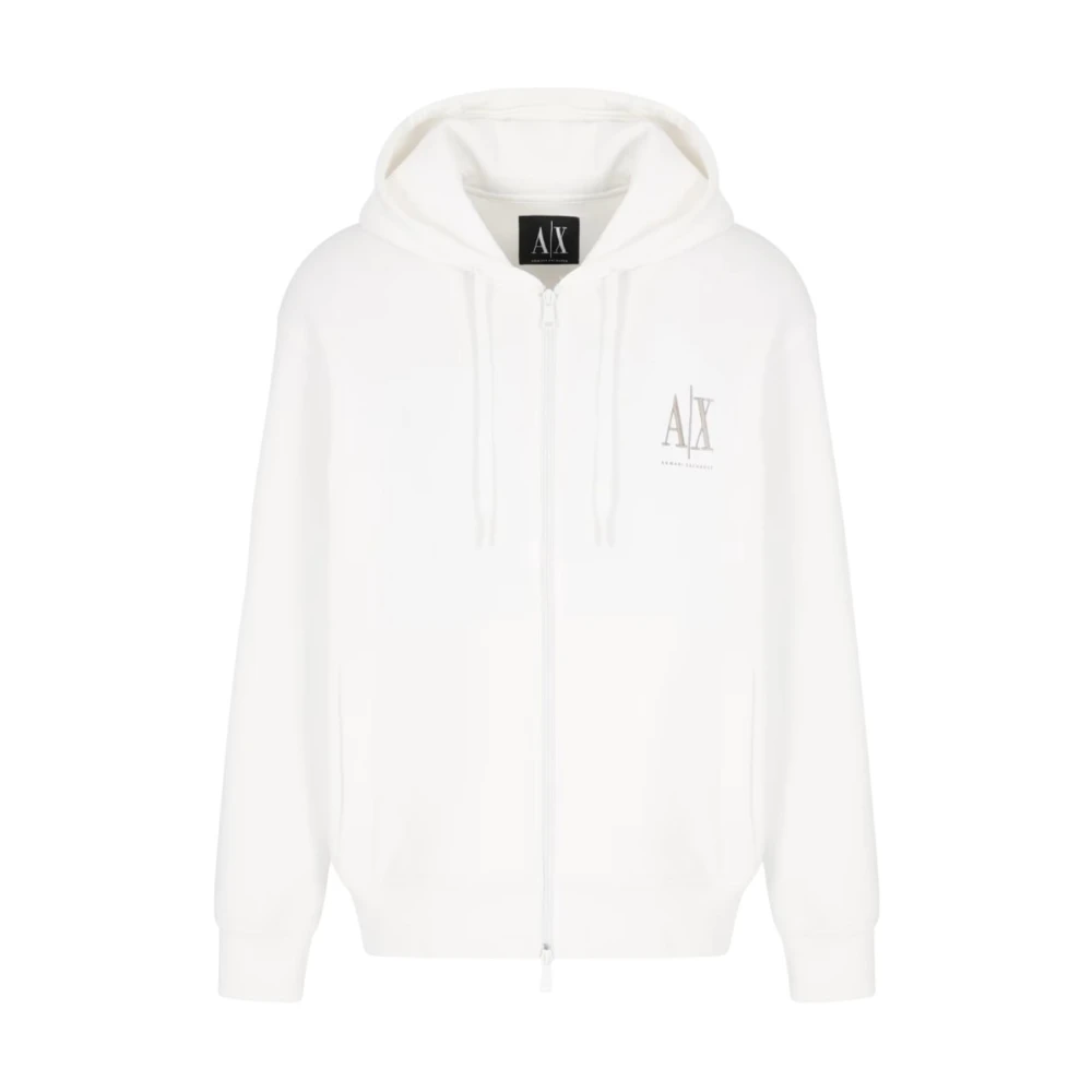 Armani Exchange Dragkedja Hoodie Casual Praktisk Mjukt Tyg White, Herr