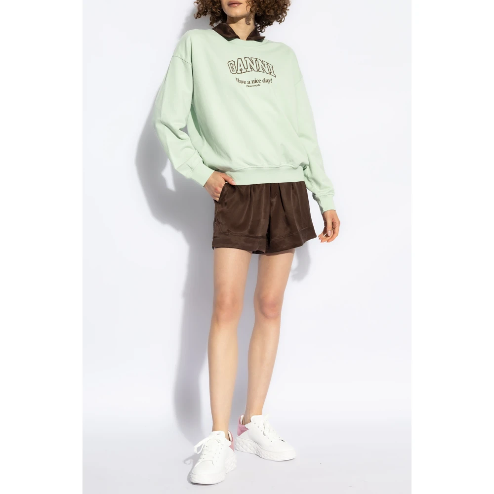 Ganni Sweatshirt met logo Green Dames