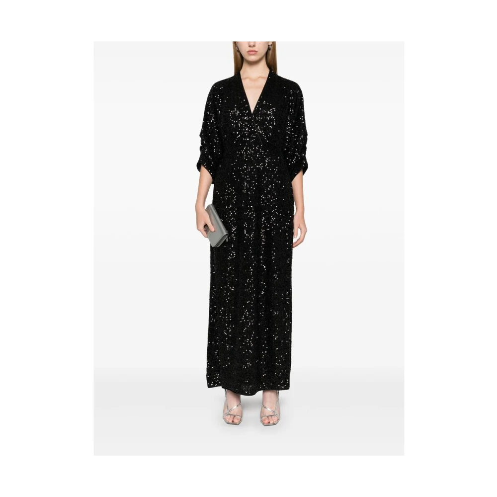 Diane Von Furstenberg Zwart Paillet V-Hals Maxi Jurk Black Dames