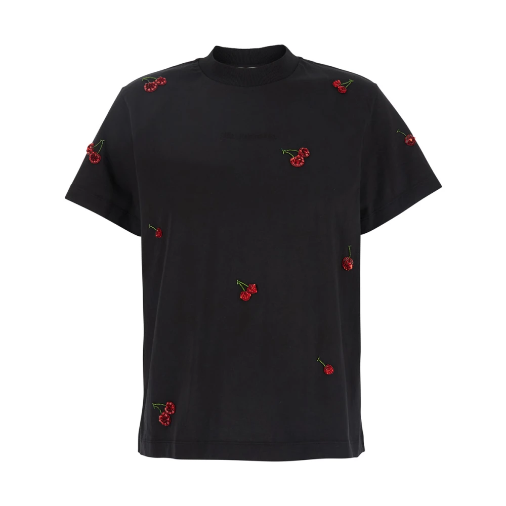 DES Phemmes Zwarte T-shirt en Polo met Kersendecoratie Black Dames