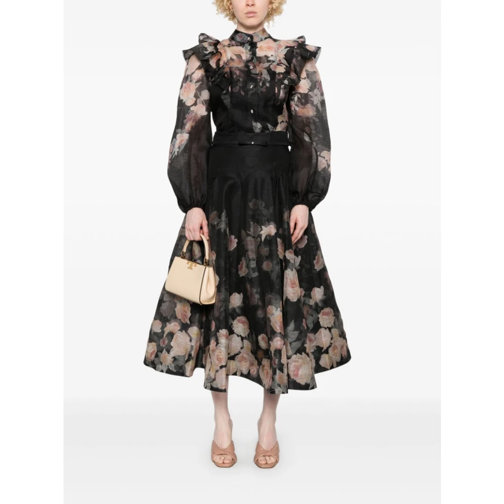 Zimmermann Zwarte Crush Bloemen Blouse Black Dames