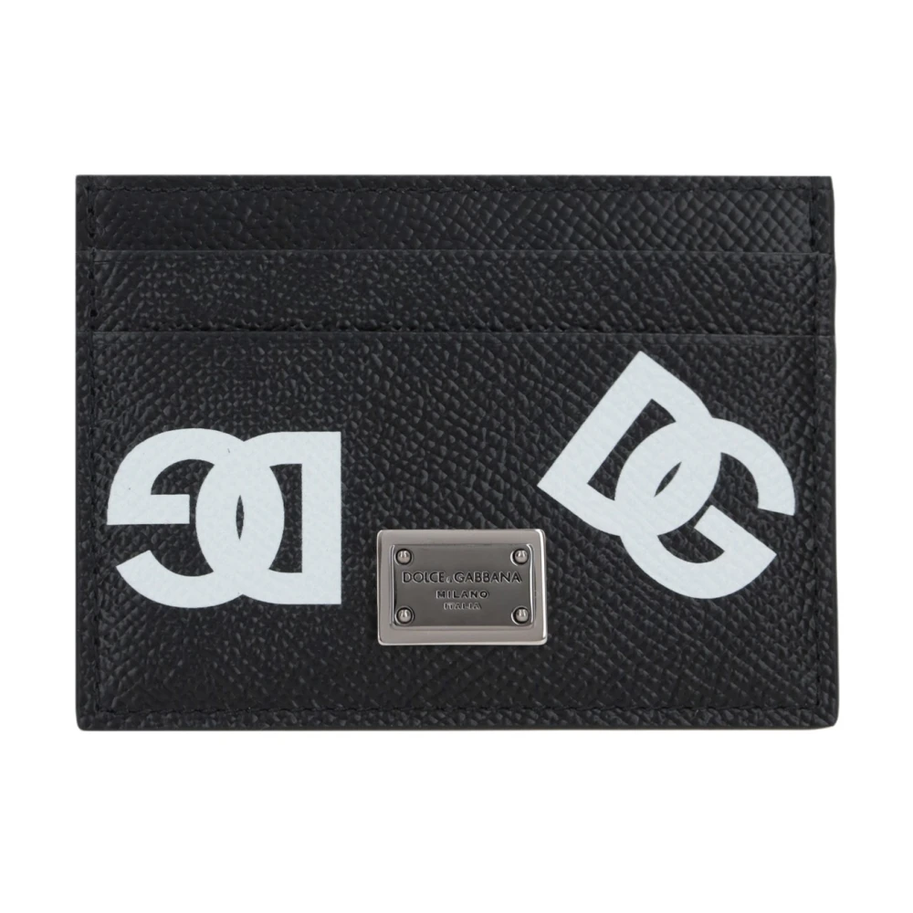 Dolce & Gabbana Zwarte leren creditcardportemonnee met DG-print Black Heren