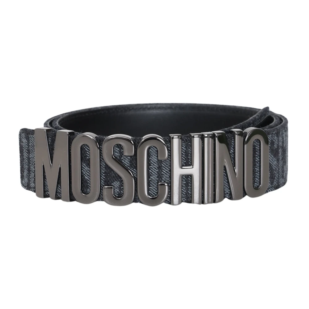 Moschino Donker Denim Logo Jacquard Riem Black Heren