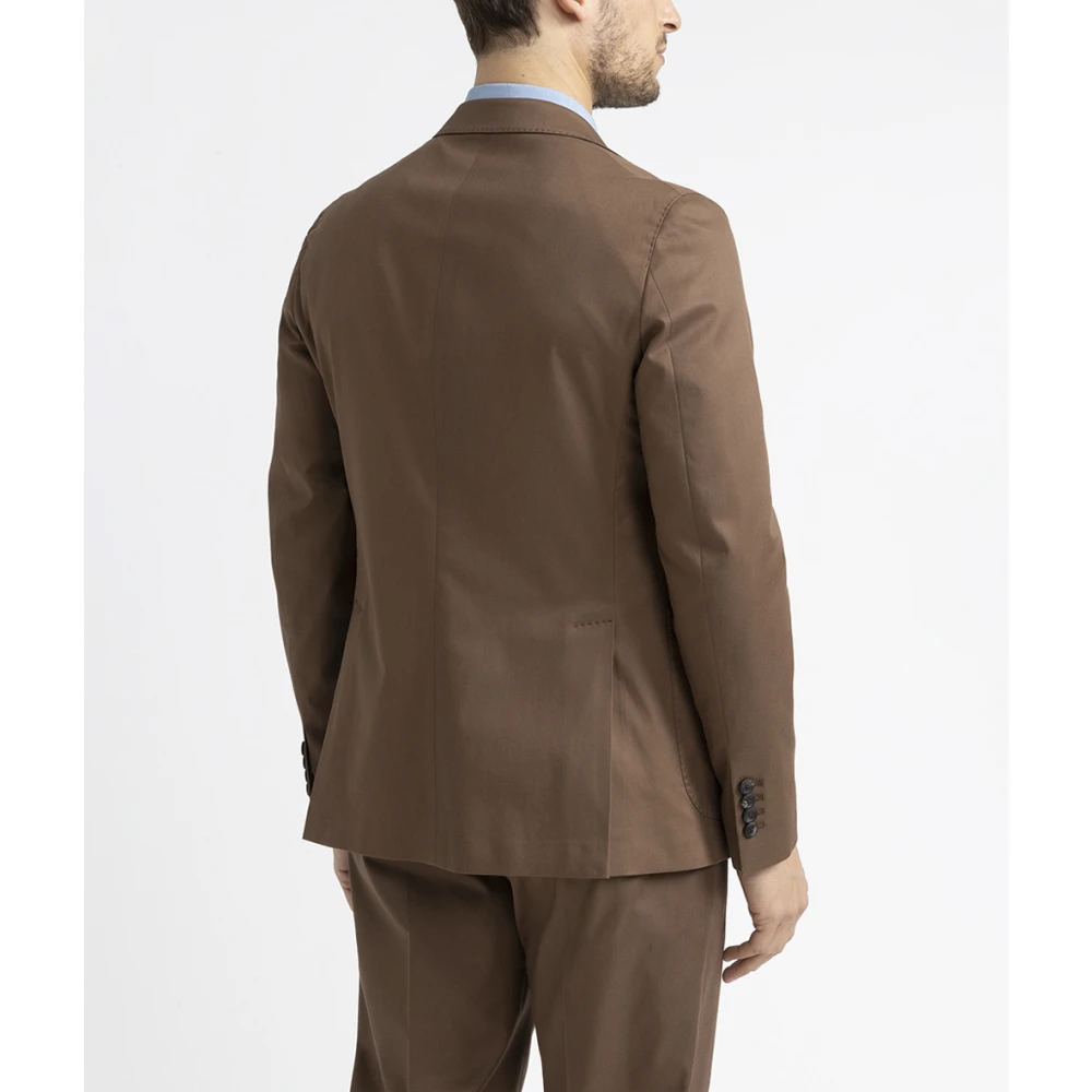 PESERICO Katoen tencel en wol single-breasted blazer Brown Heren