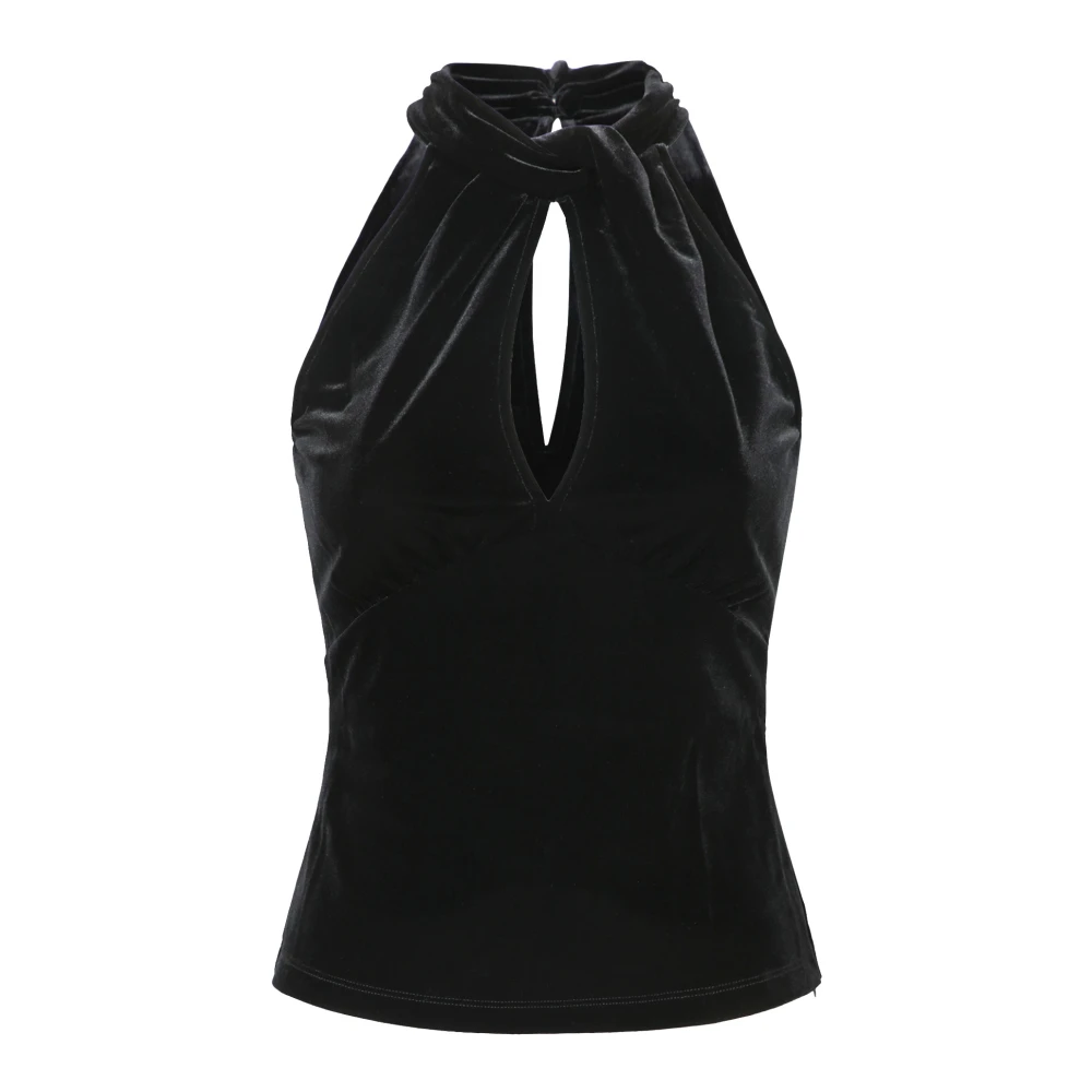 Ganni Zwarte Velvet Jersey Top met Elegante Detail Black Dames