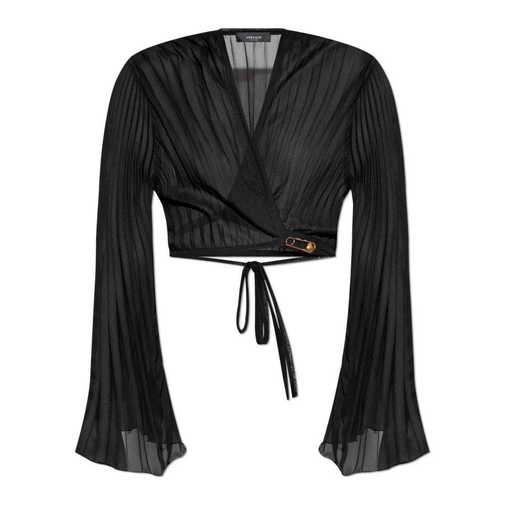 Versace Geplooide top met wikkelceintuur Black Dames