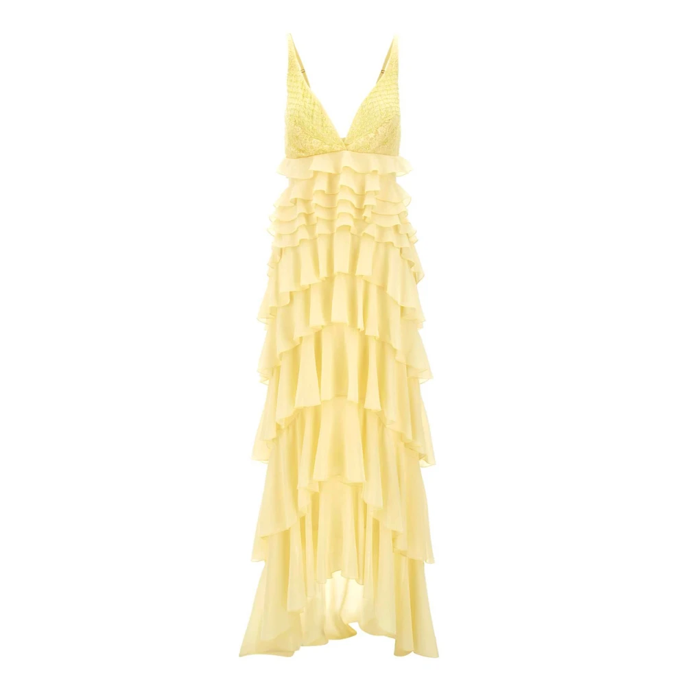 Elisabetta Franchi Yellow Georgette Dress With Lace And Crystals - Female - Gowns - S - Dresses