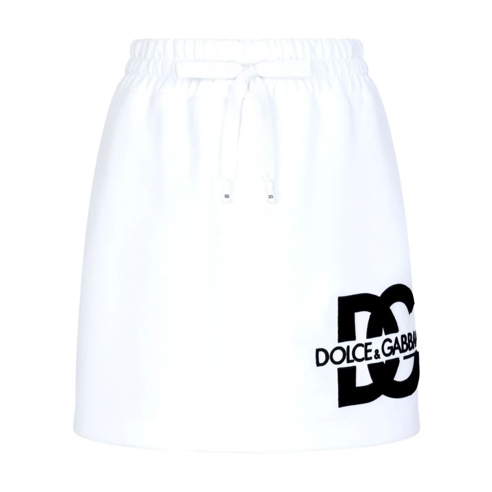 Dolce & Gabbana Logo Print Hoge Taille Rokken White Dames