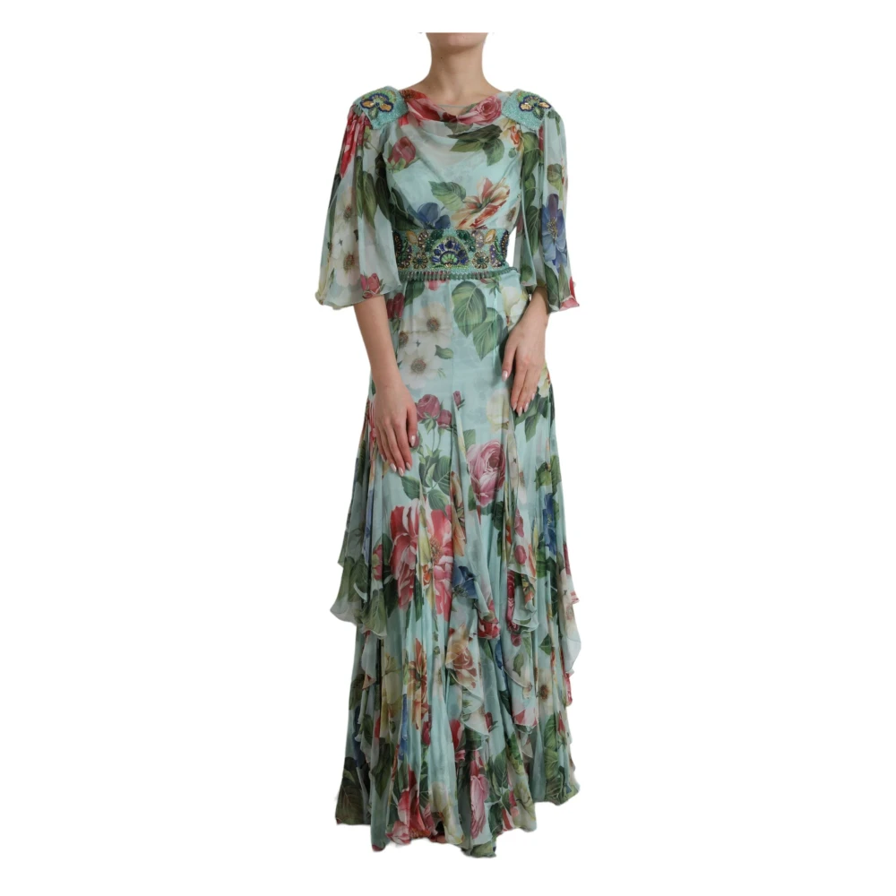 Dolce & Gabbana , Gowns, Female, Multicolor, 2XS, Tiered Floral Maxi Dress