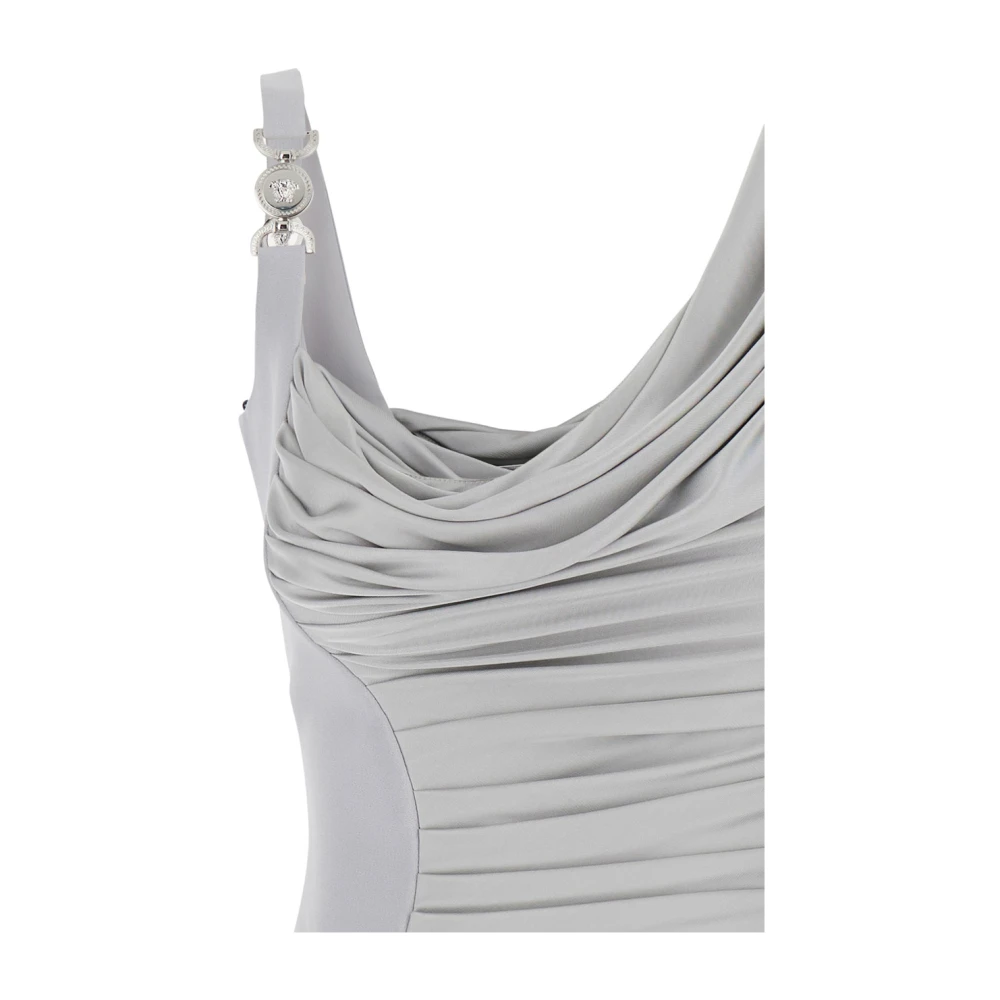 Versace Grijze Gedrapeerde Mini Jurk met Medusa '95 Gray Dames