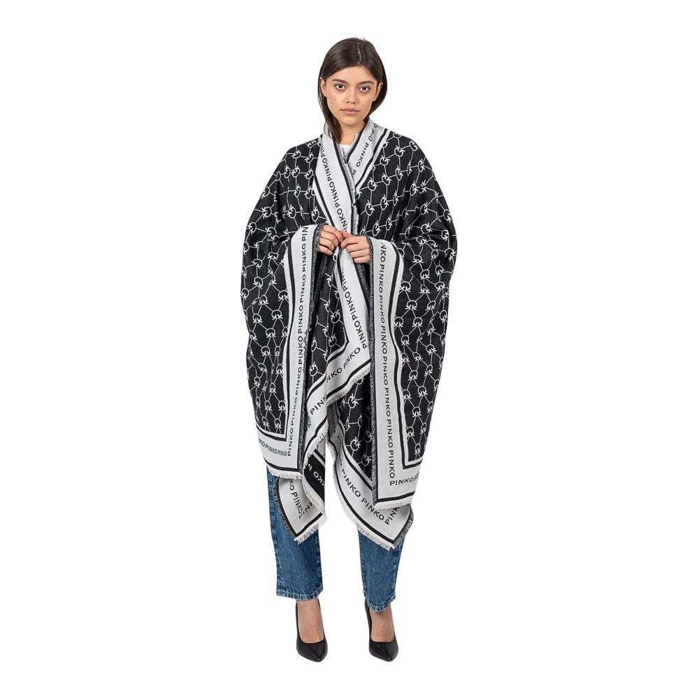 Pinko Omvändbar fransig poncho Black, Dam