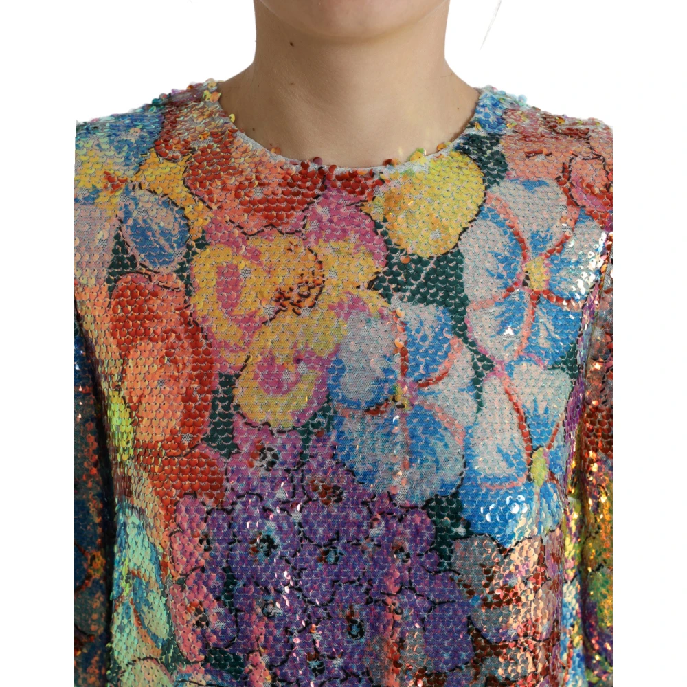 Dolce & Gabbana Bloemen Paillet Shift Mini Jurk Multicolor Dames