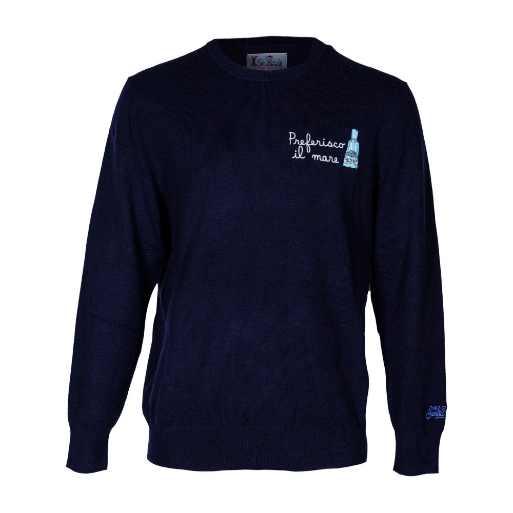 MC2 Saint Barth Heren trui. Ronde hals regular fit. Wol. Gemaakt in Italië. Blue Heren