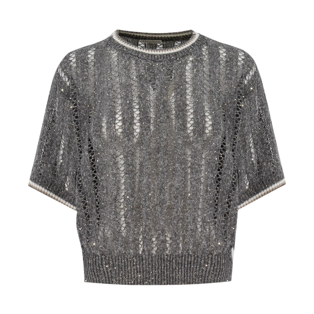 BRUNELLO CUCINELLI Neteffect Paillet Gebreide Trui Gray Dames