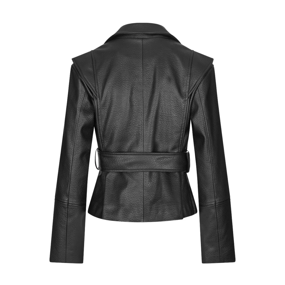 MbyM Vegan leren jas met riem Black Dames