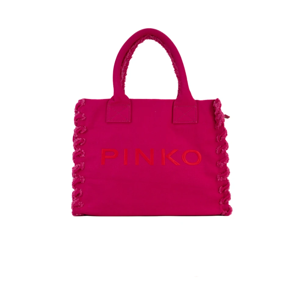 Pinko Canvas Shopper Tas met Rafelranden Pink Dames