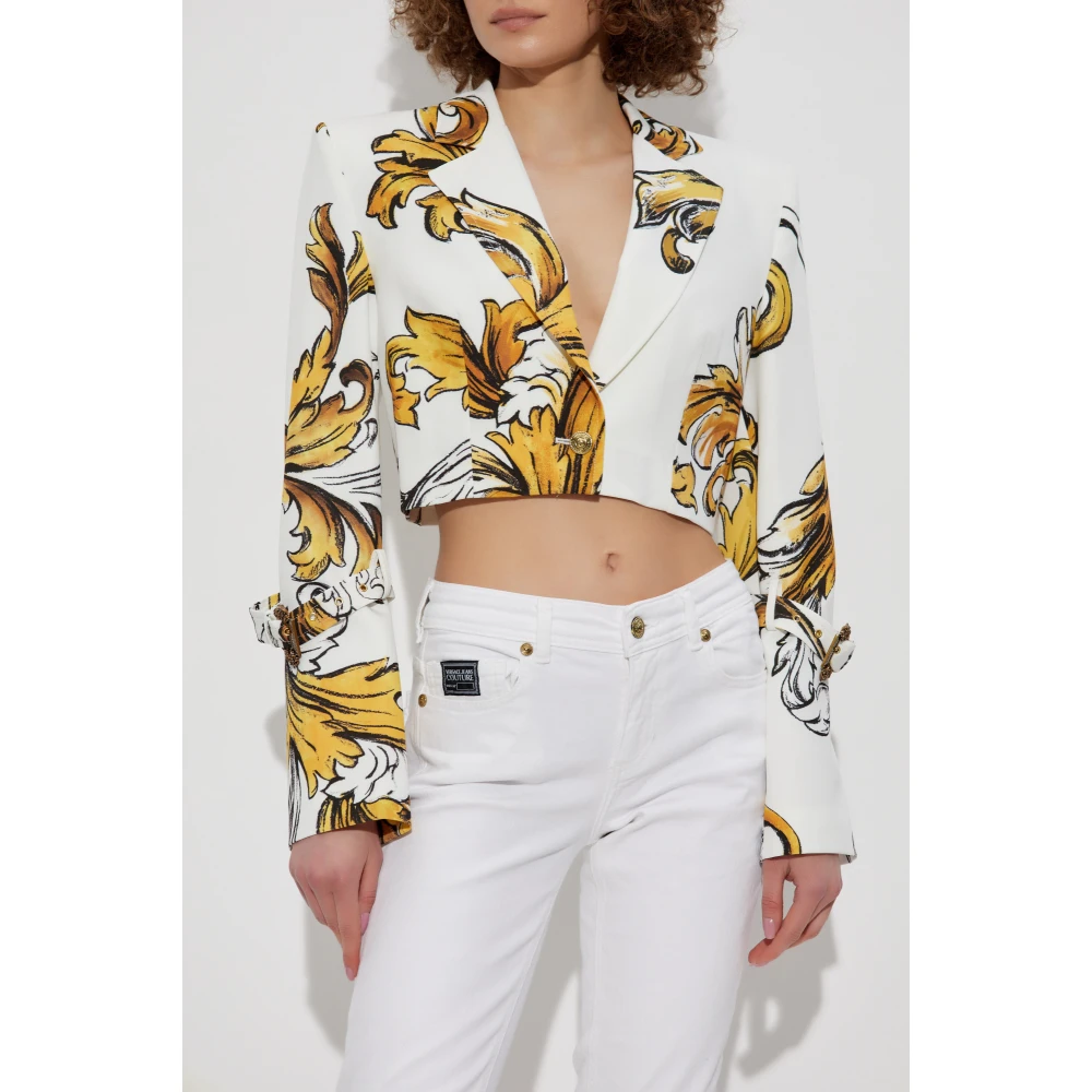 Versace Jeans Couture Korte jas met Barocco-print White Dames