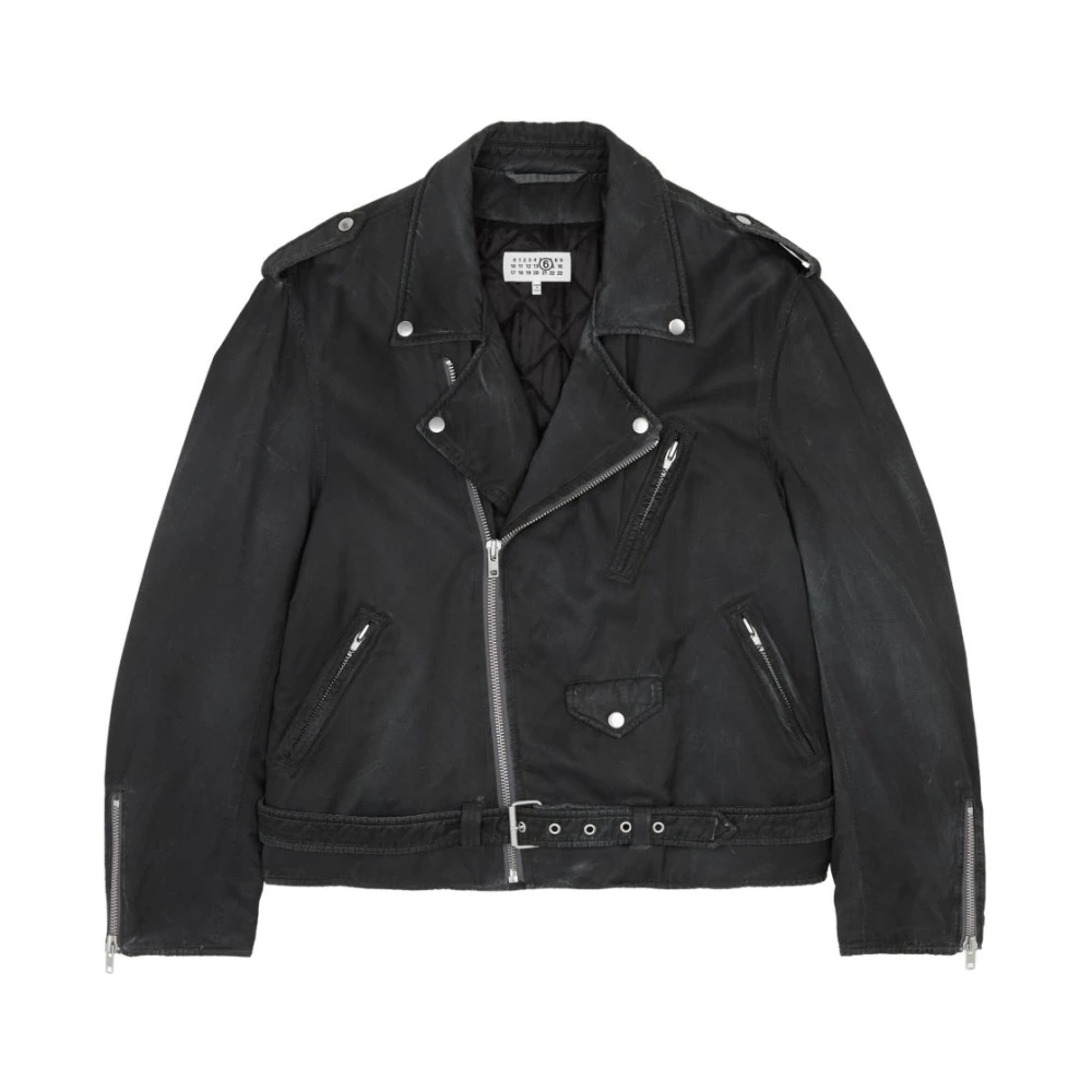 Mm6 Maison Margiela Men's Black Zip Fastening Jacket With Belt