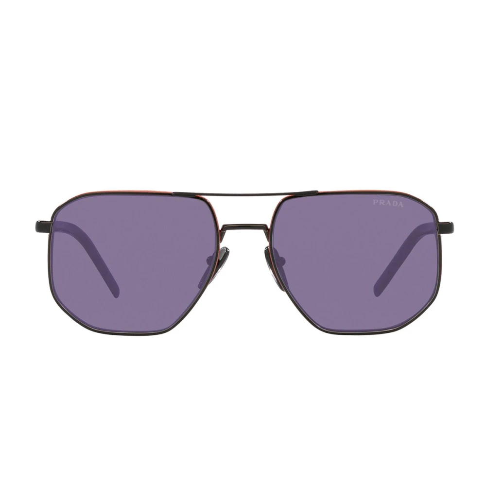 Prada Zwarte Oranje Geometrische Zonnebril met Metalen Frame Purple Unisex