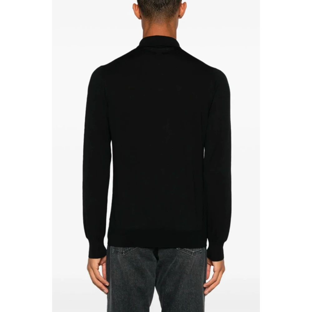 Lardini Zwarte wollen poloshirt Black Heren