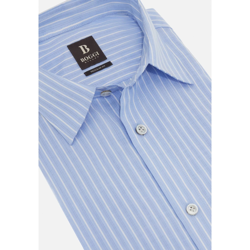 Boggi Milano Regular Gestreept Katoenen Popeline Overhemd Blue Heren