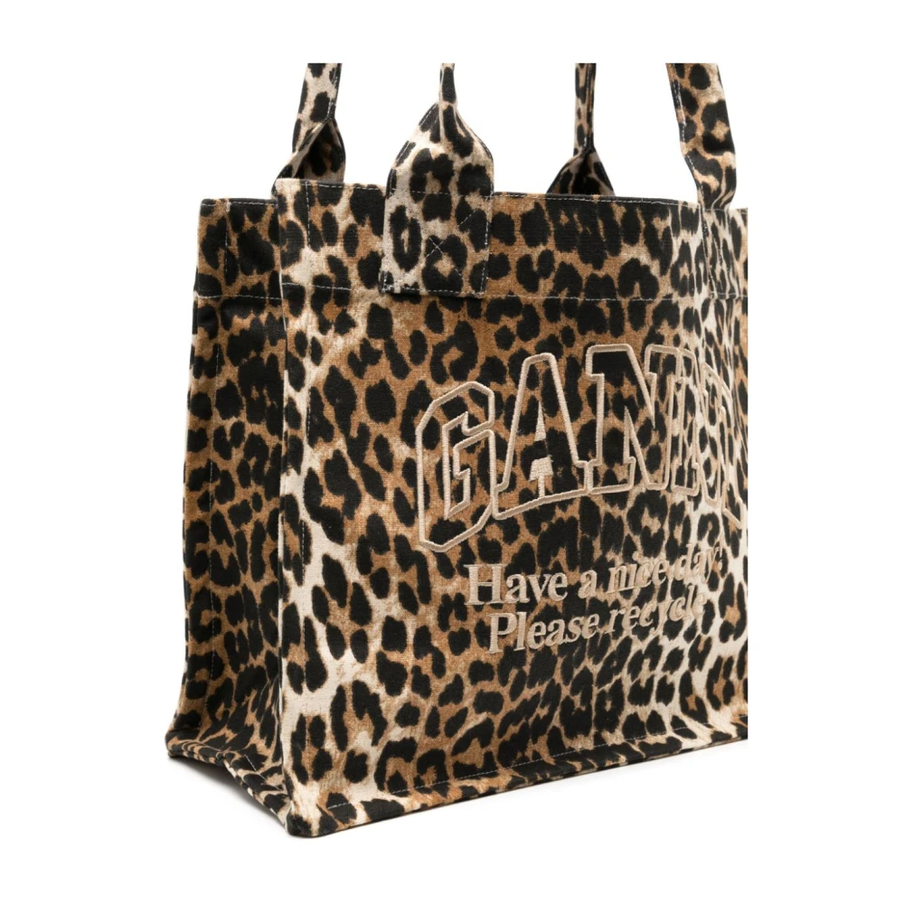 Ganni Luipaardprint Katoenen Tote Tas Multicolor Dames