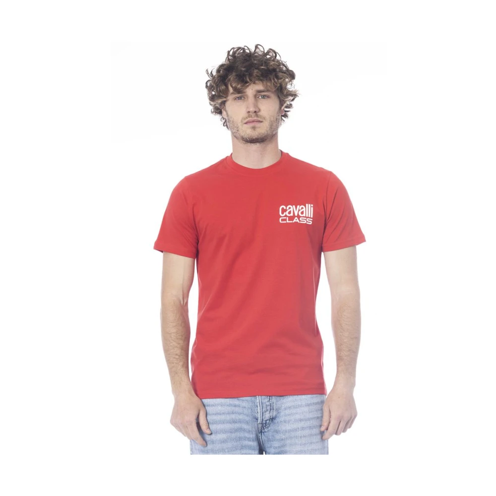 Cavalli Class Logo Print Ronde Hals T-Shirt Red Heren