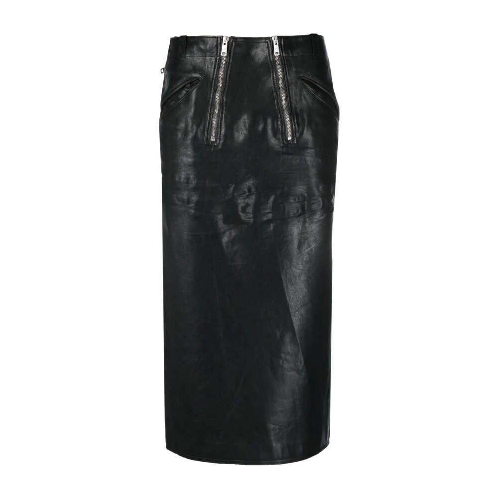 Black leather midi skirt with zip best sale