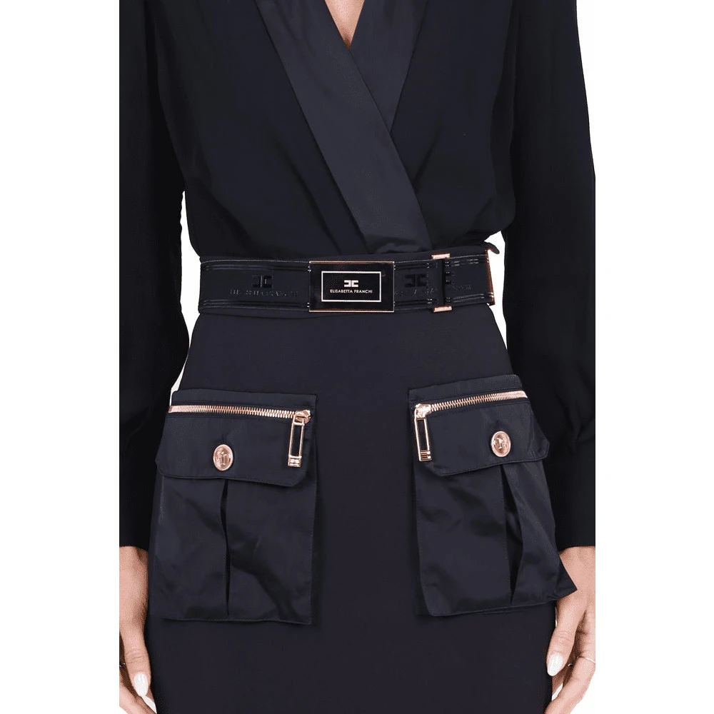 Elisabetta Franchi Korte Zwarte Crêpe en Georgette Jurk Black Dames