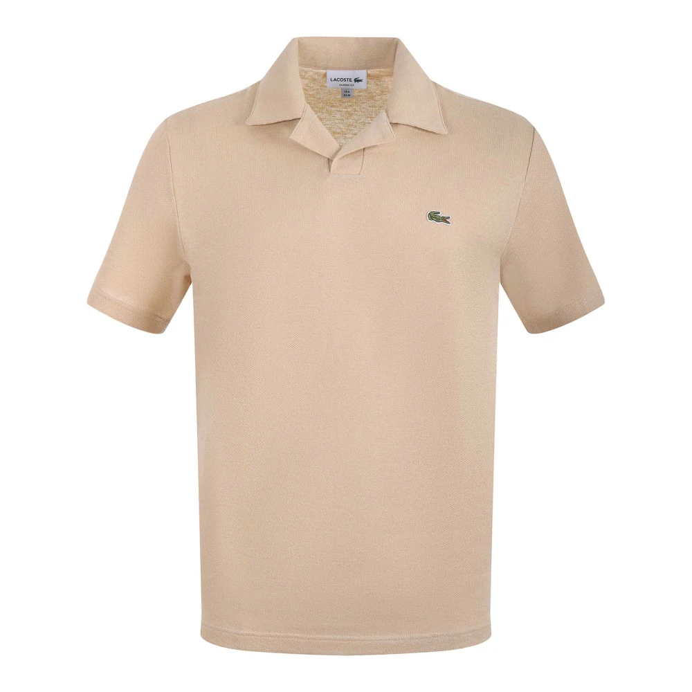 Lacoste Men's Beige Polo Shirts, S, Classic Fit Cotton-Linen Polo