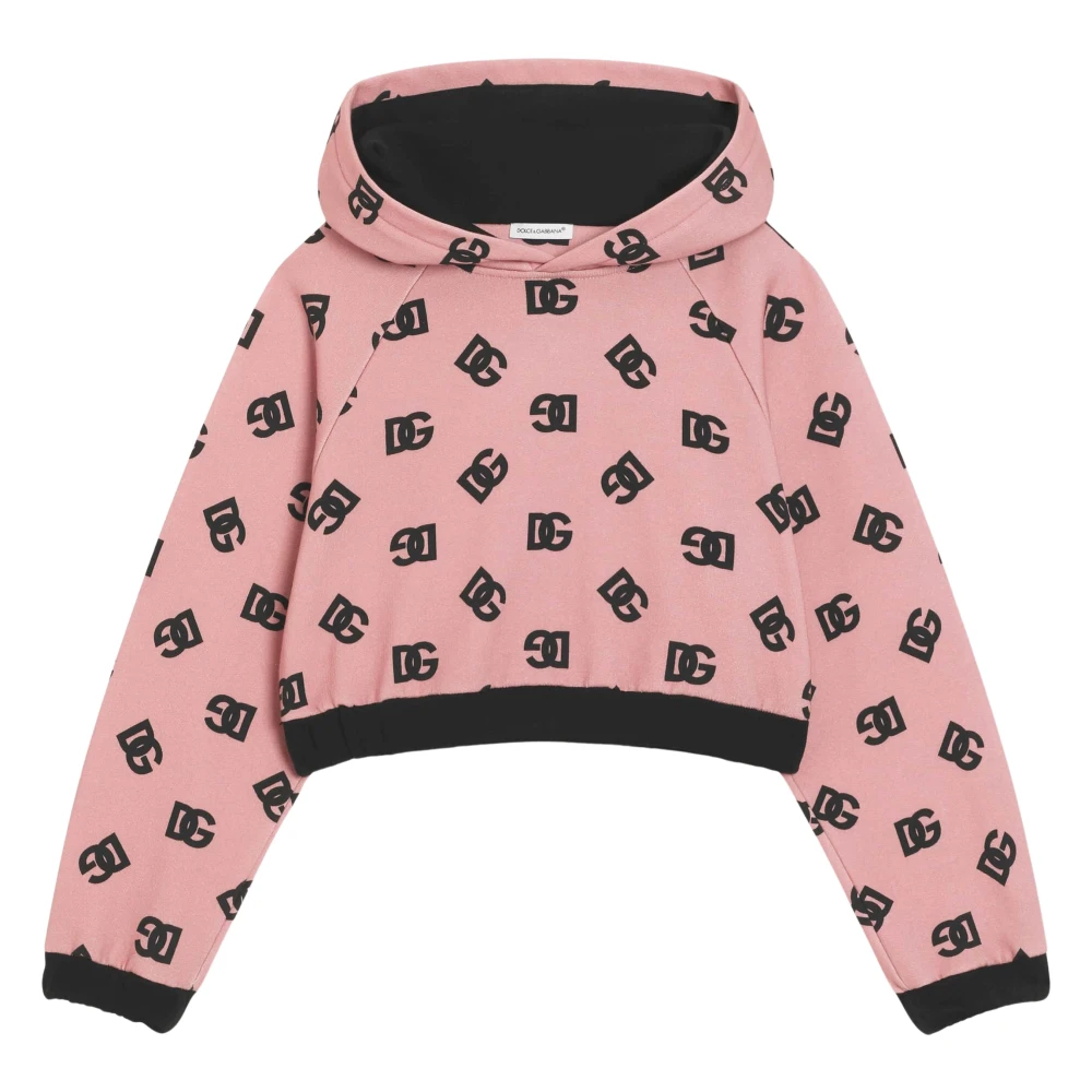 Dolce & Gabbana , Kids Sweatshirts, Female, Pink, 8 Y, Dg Logo Hoodie
