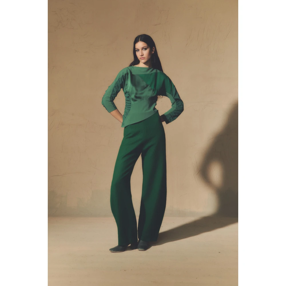 Cortana Hoge taille linnen en maagdelijke wollen broek Green Dames