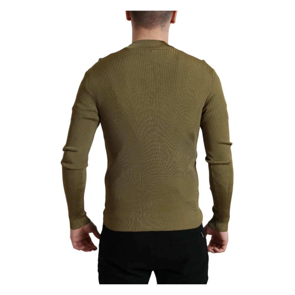 Dolce & Gabbana Army Green Viscose Trui met Ronde Hals Green Heren