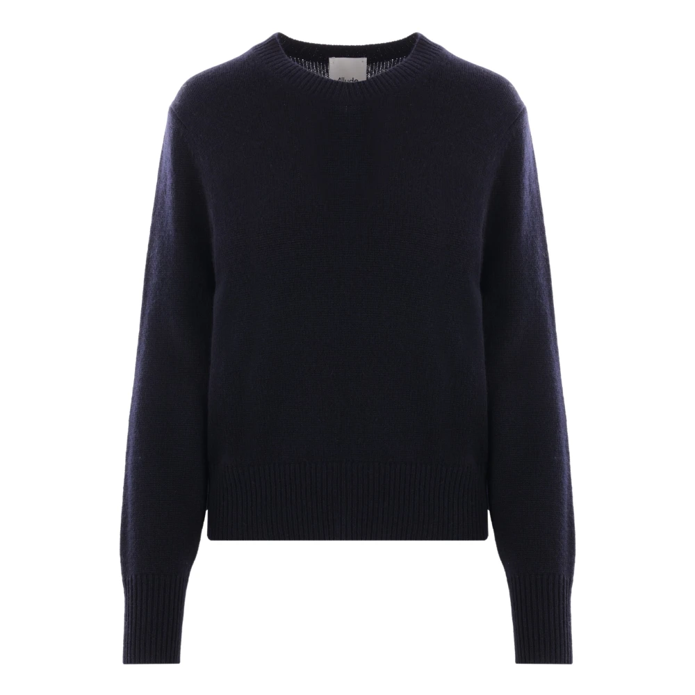 Allude Blauwe Cashmere Trui Geribbelde Zoom Blue Dames