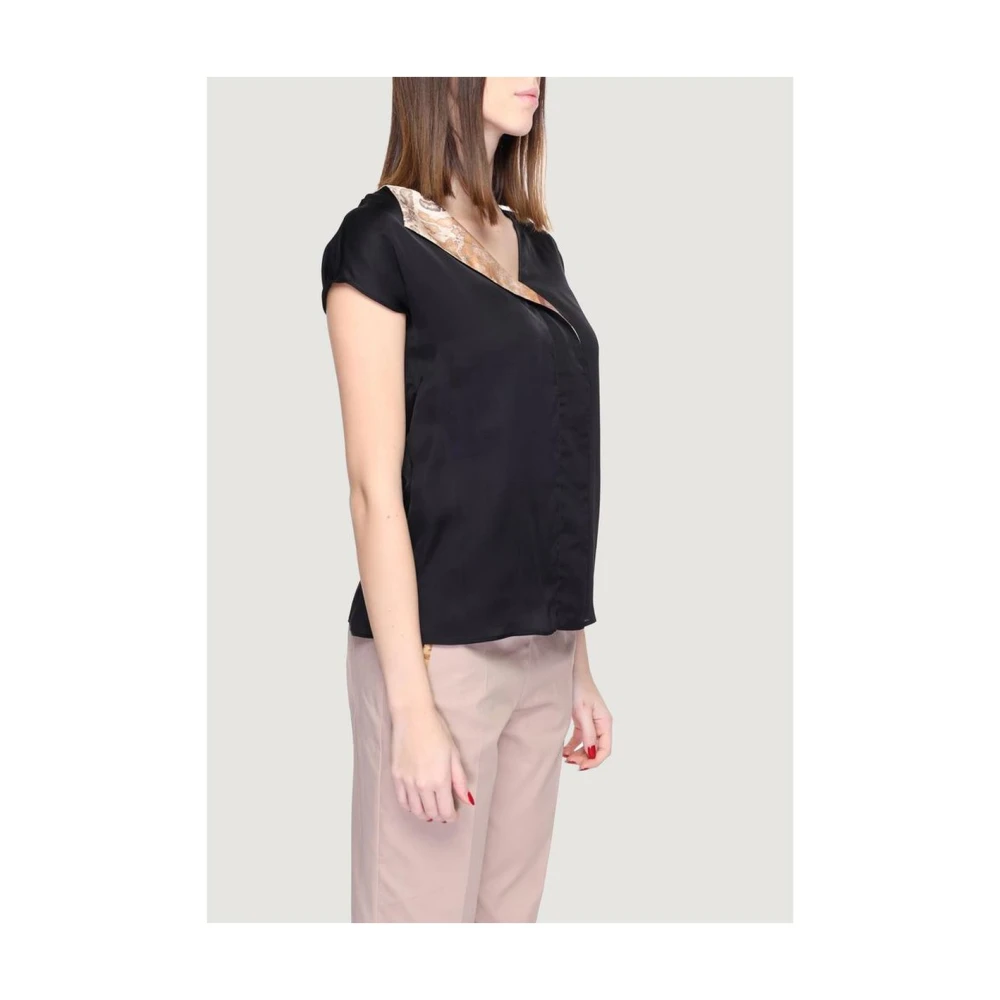 Alviero Martini 1a Classe Zwarte Viscose Blouse met Korte Mouwen Black Dames