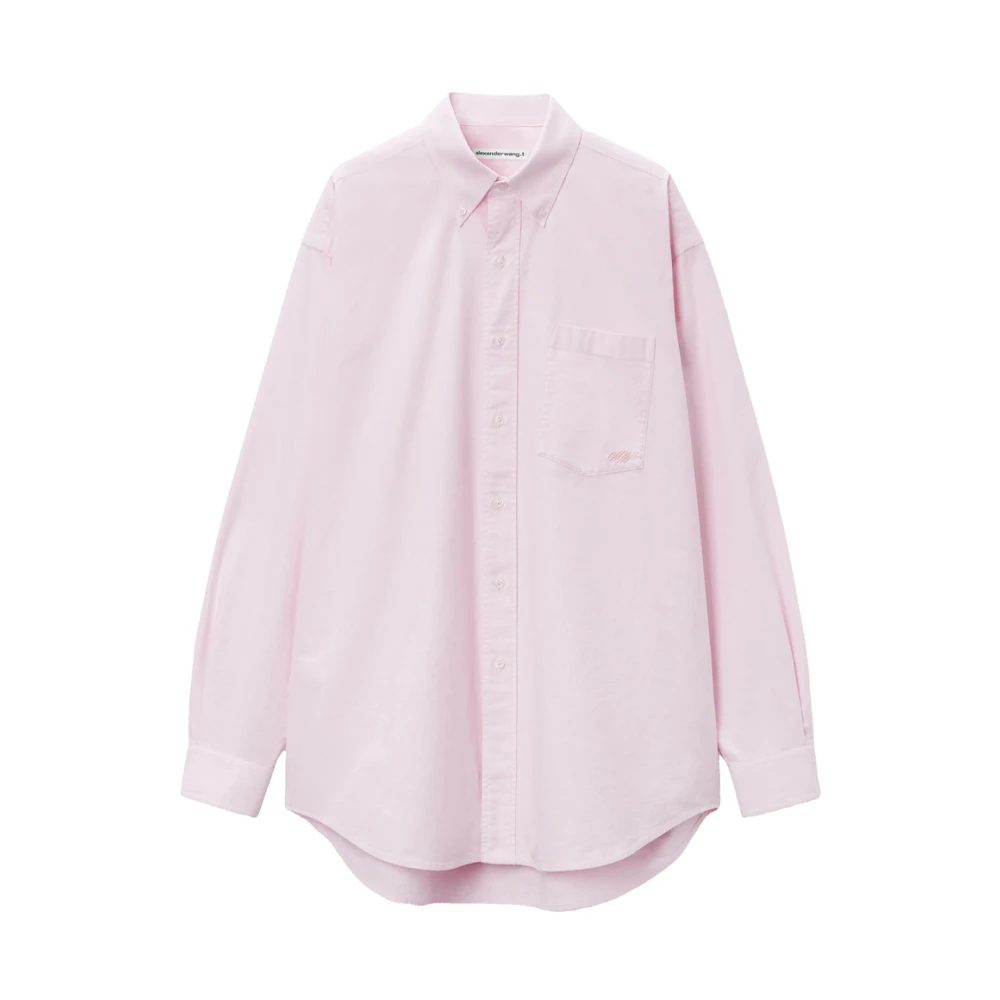 T by Alexander Wang Roze Button-Up Shirt met Logo Pink Dames