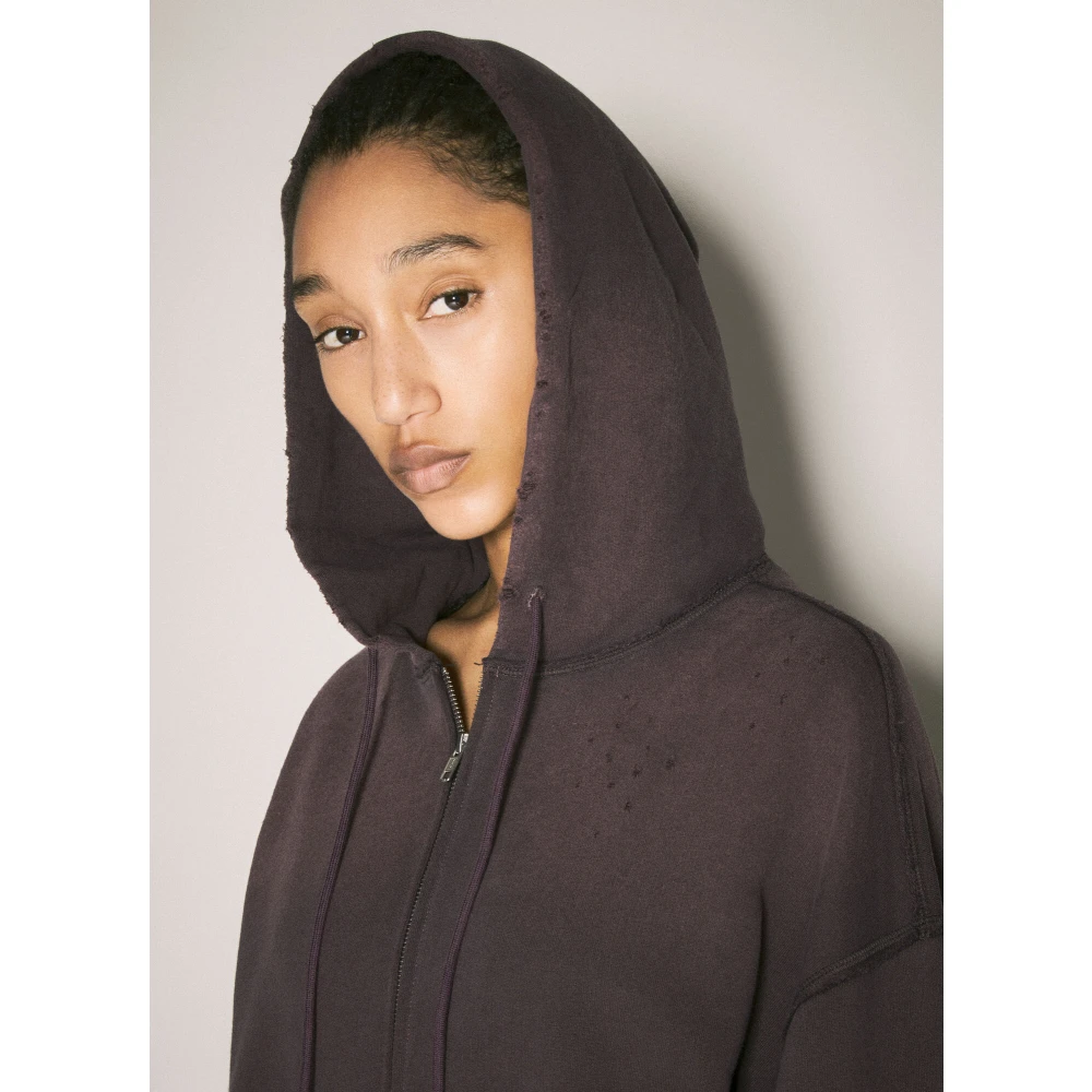 MM6 Maison Margiela Distressed Hooded Zip-Up Sweatshirt Purple Dames